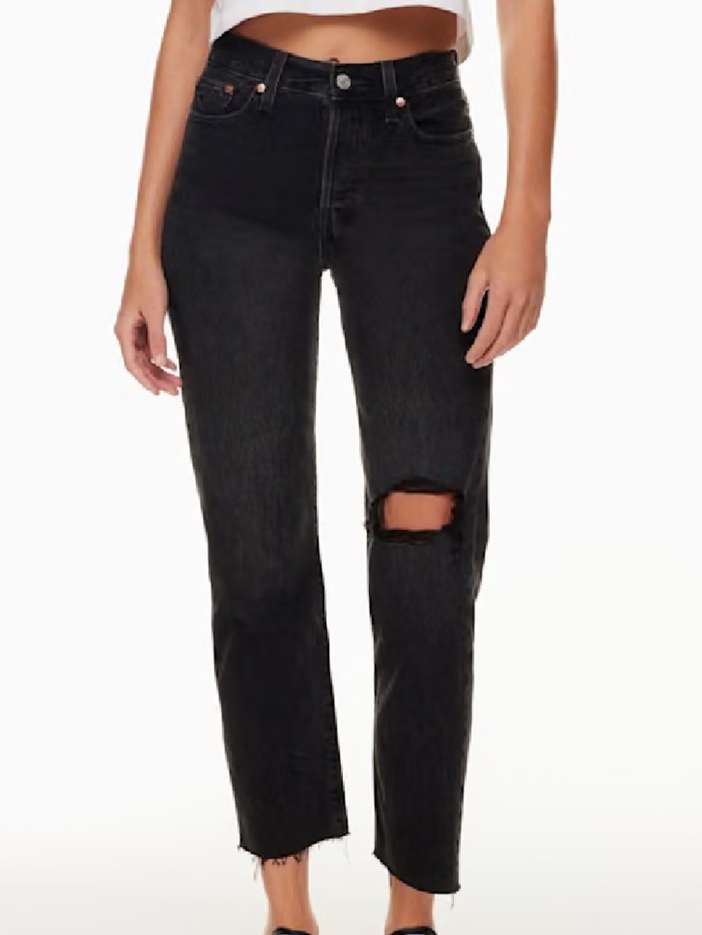 NWT Levi’s Wedgie Straight Premium Denim jeans black distressed Sz 27x28